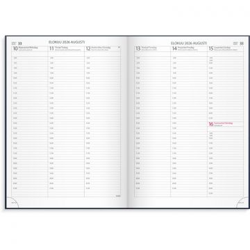 Kalenteri 2026 Tuntimuistio sininen keinonahkakansi sidottu