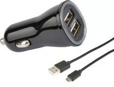 CIRAFON CAR CHARGER 2,4AMP 2XUSB + CABLE MICRO USB 1M BLACk