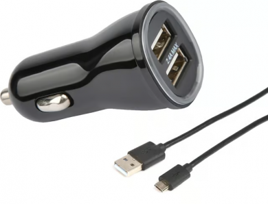 CIRAFON CAR CHARGER 2,4AMP 2XUSB + CABLE MICRO USB 1M BLACk