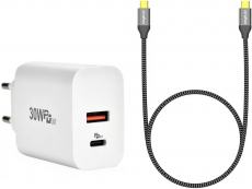 Seinälaturi 30 W USB C + A + USB 3.1 Type C Valkoinen 1.2m