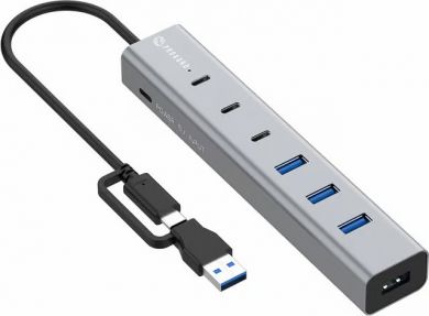 7-Porttinen USB 3.0 -hubi USB-C-virransyötöllä 